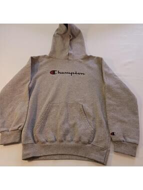 Champion Eco Authentic Youth Medium Gray Sweatshirt Hoodie Kangaroo Pocket - YM